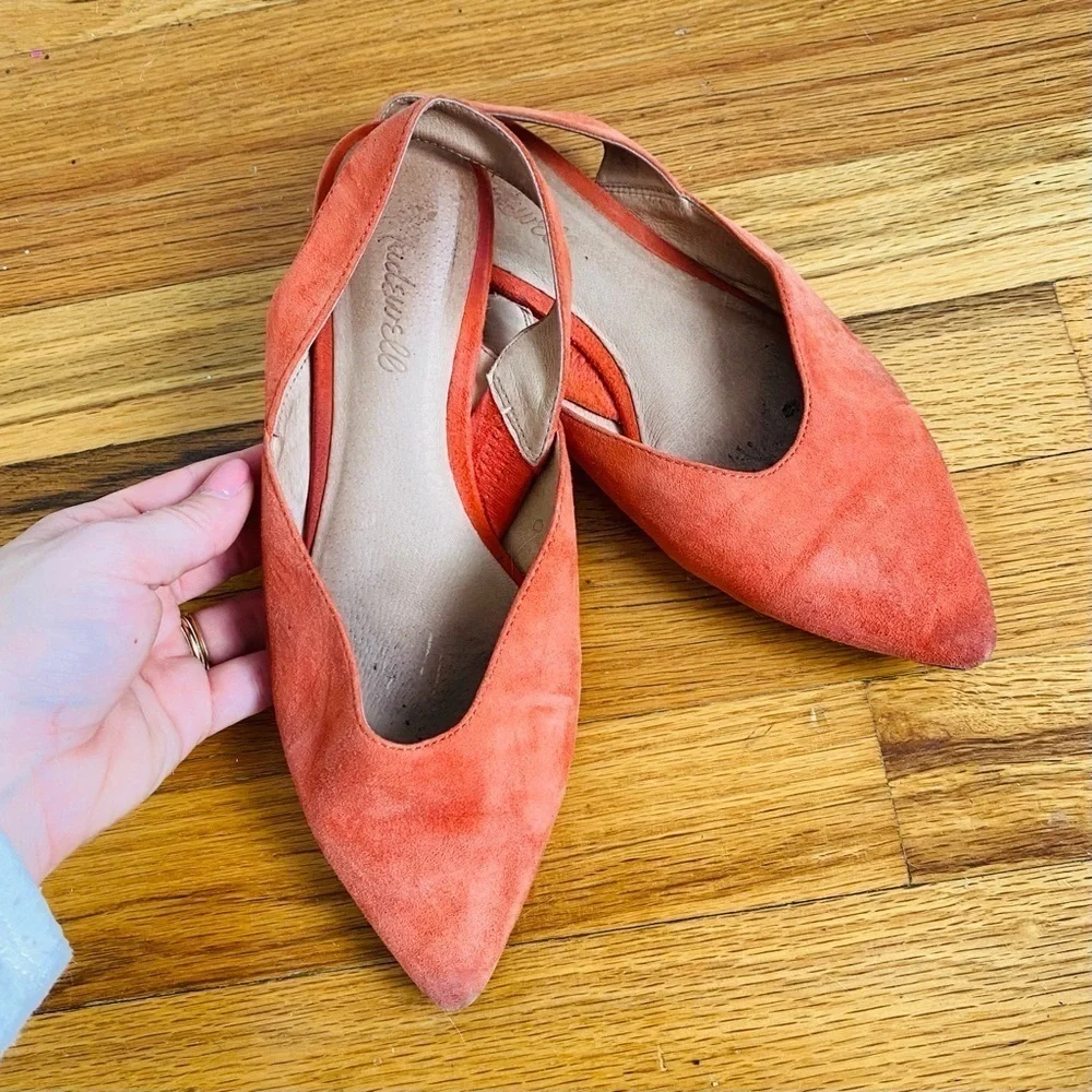 Madewell Katrina Orange Suede Sling Back Flats | Pointed Toe | Size 7